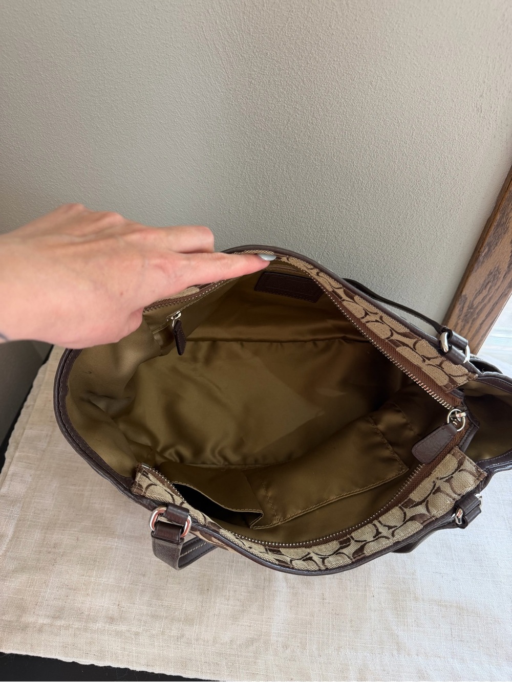 Coach Brown Signature Carrie Leather Tote - Picture 11 of 15